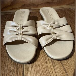 Italian Shoemakers Tan Sandal Vacation Slides Brown Wedge Heel Made in Italy 9